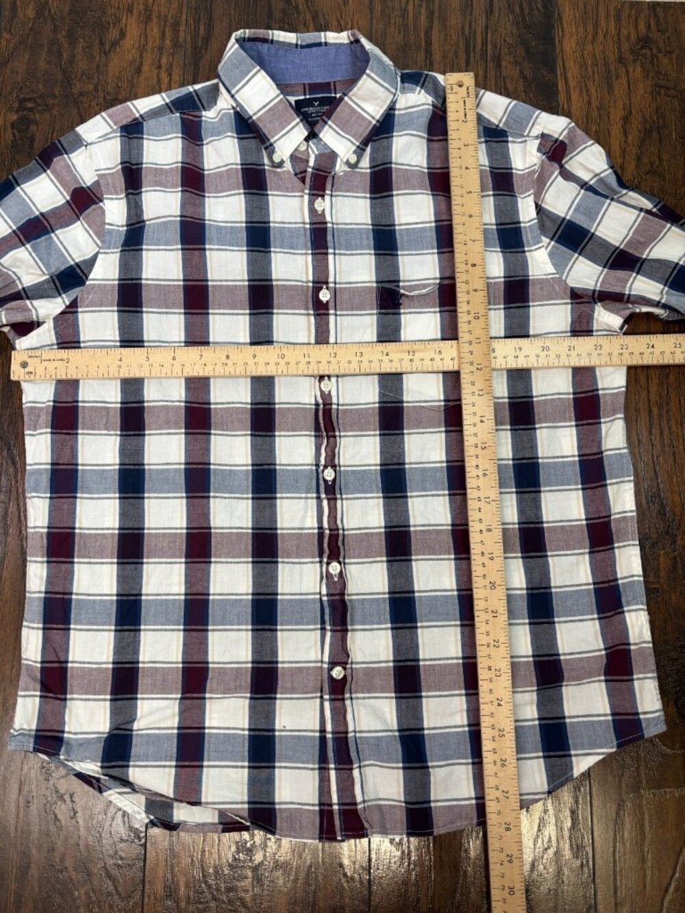 American Eagle Shirt Large Purple Blue Plaid Classic Fit Button-Down Cotton - Picture 7 of 11
